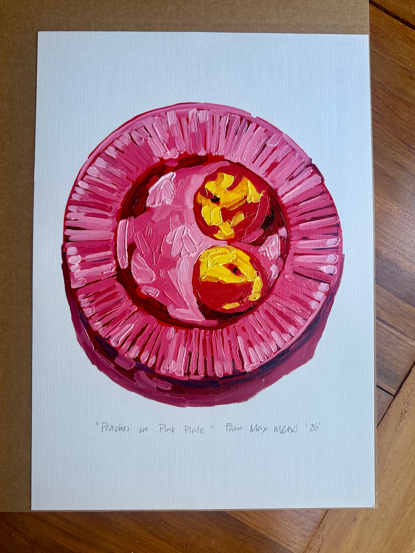 Peaches on Pink Plate