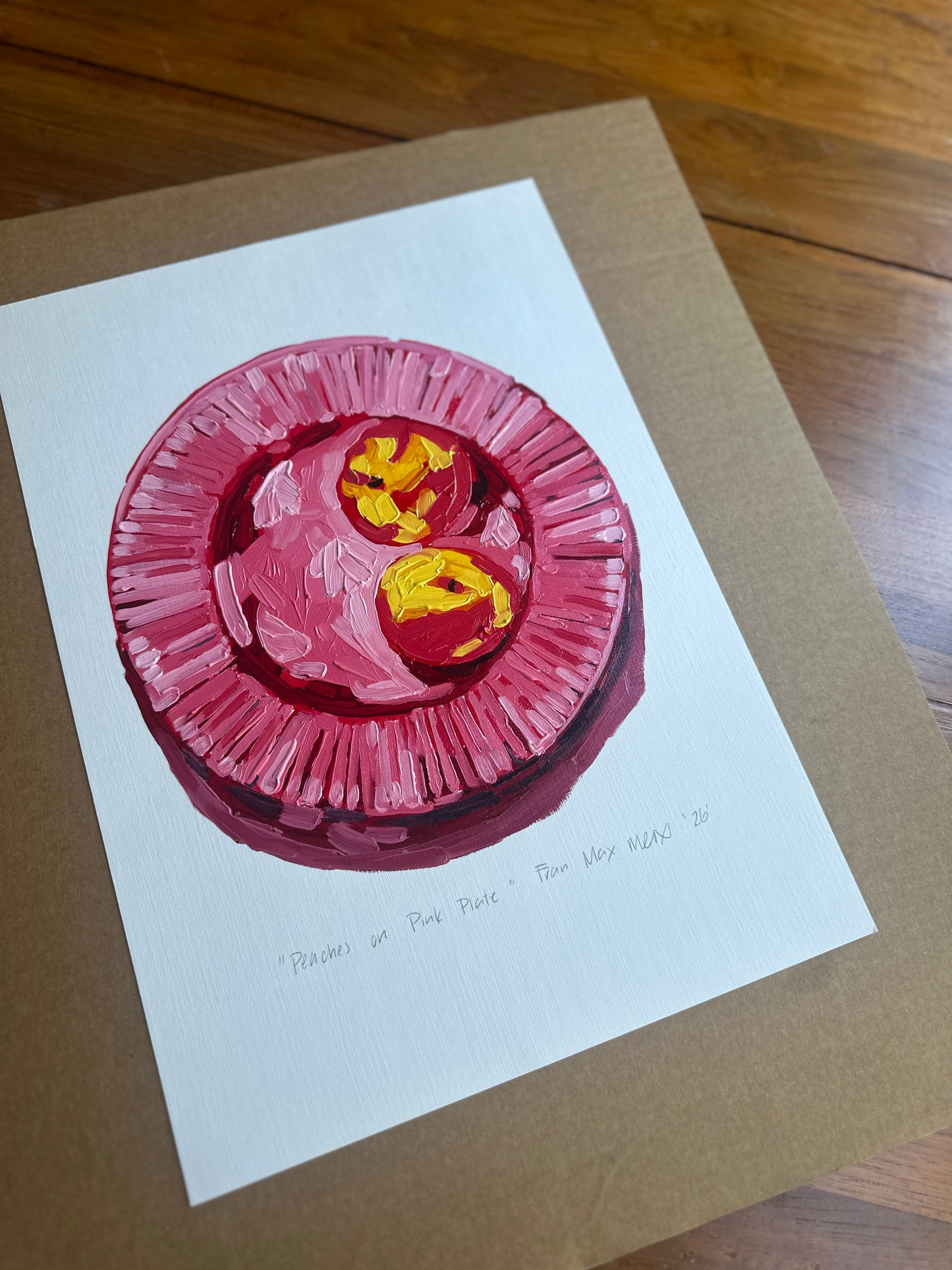 Peaches on Pink Plate