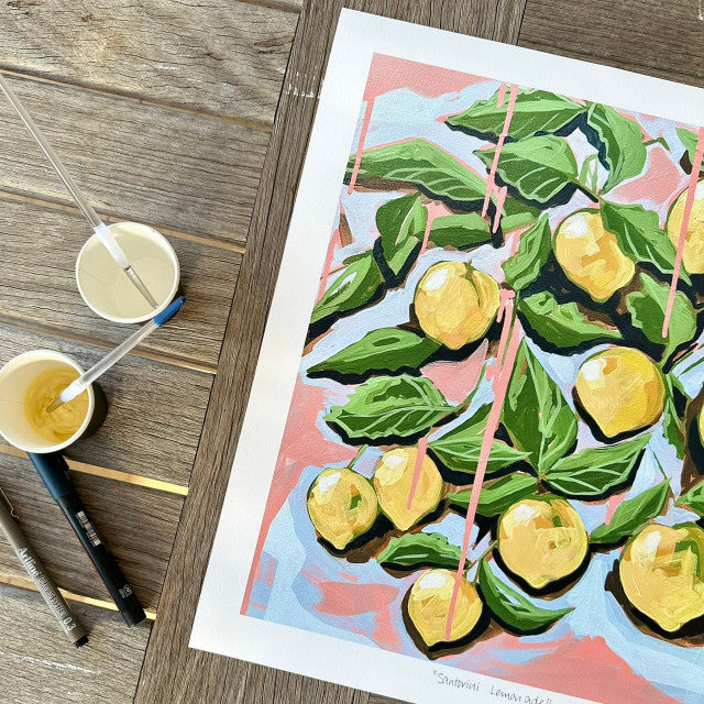 Limited Print of "Santorini Lemonade" with detailing by the artist.