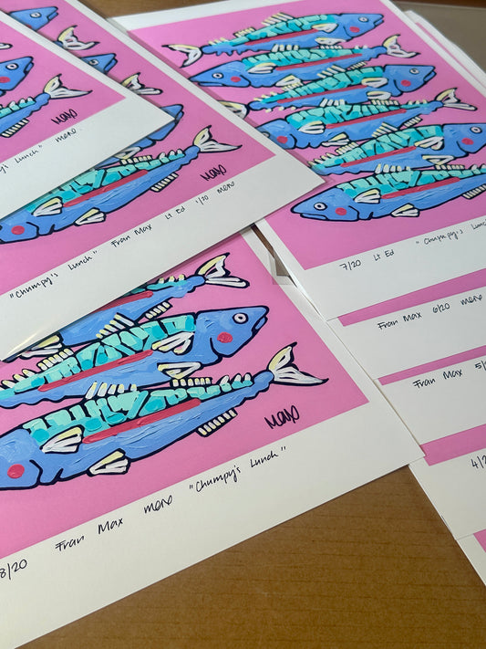 Pink Sardine Print A3